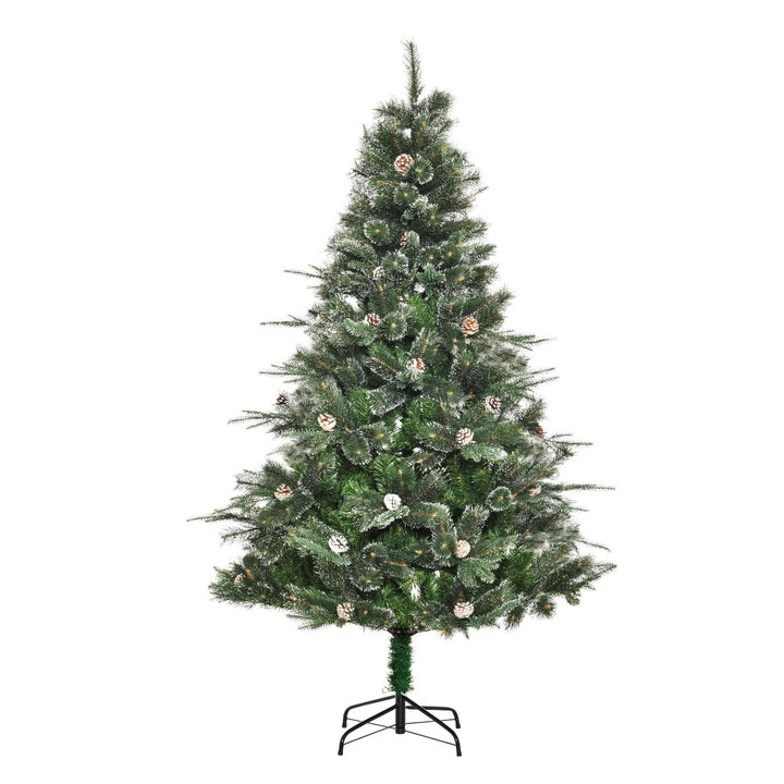 6ft 679-Tip Realistic Christmas Holiday Tree w Pinecones, Snow Accents, Base, Xmas Décor, Green