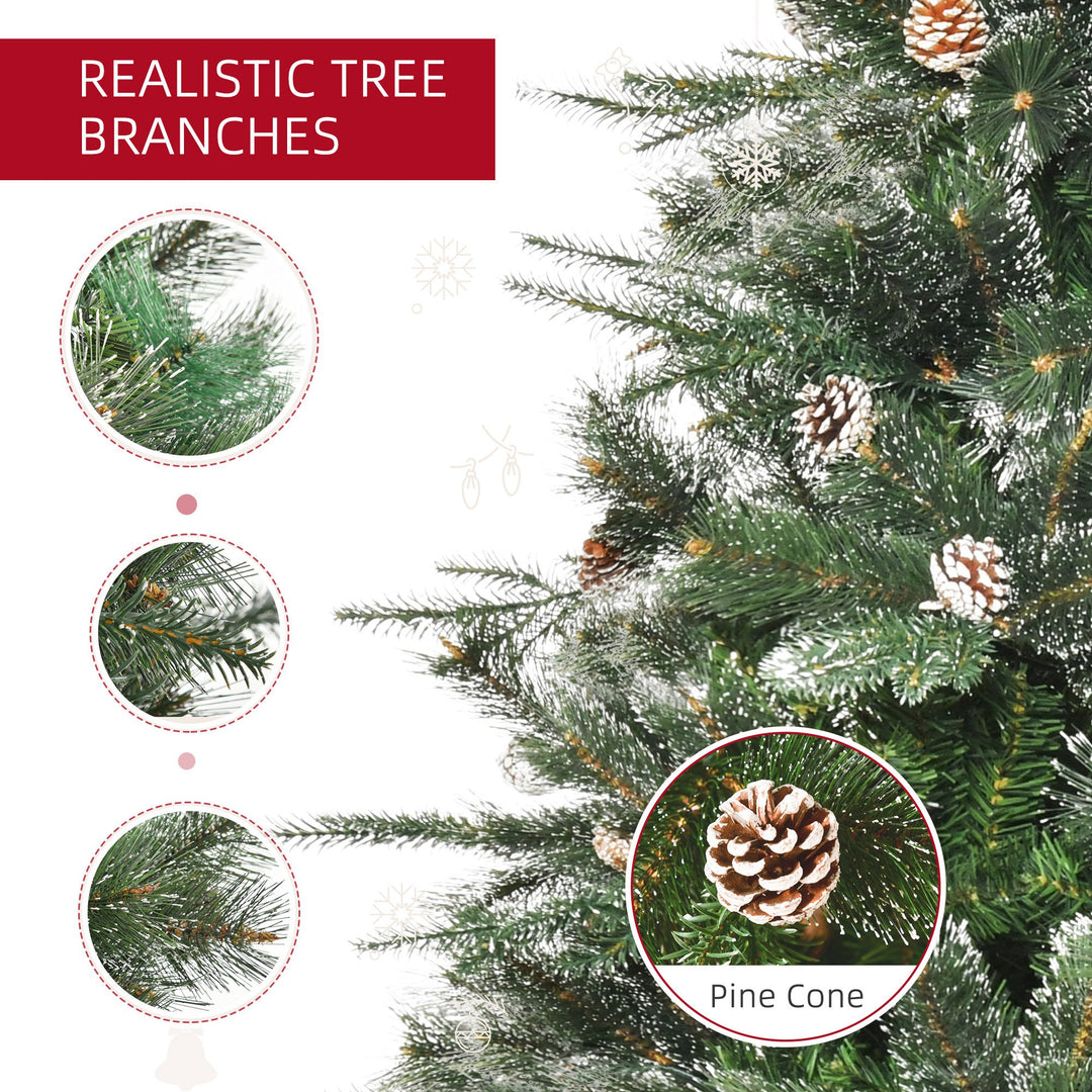 6ft 679-Tip Realistic Christmas Holiday Tree w Pinecones, Snow Accents, Base, Xmas Décor, Green
