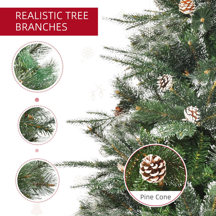 6ft 679-Tip Realistic Christmas Holiday Tree w Pinecones, Snow Accents, Base, Xmas Décor, Green