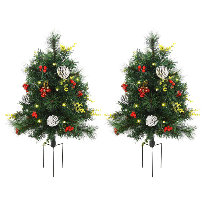 2pc 2.5ft Pre-lit Artificial Christmas Holiday Xmas Trees Outdoor w/ Pinecones, Berries - Green