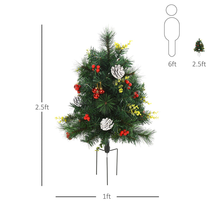 2pc 2.5ft Pre-lit Artificial Christmas Holiday Xmas Trees Outdoor w/ Pinecones, Berries - Green