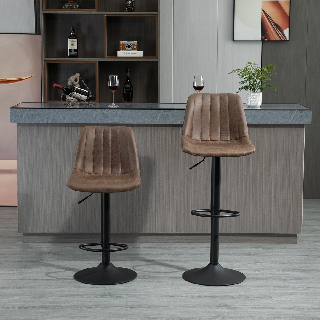 Set of 2 Bar Stools Fabric Adjustable Height Counter Chairs Swivel Seat w/ Footrest - Brown