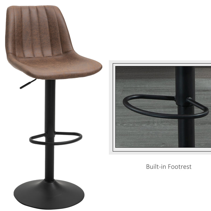 Set of 2 Bar Stools Fabric Adjustable Height Counter Chairs Swivel Seat w/ Footrest - Brown