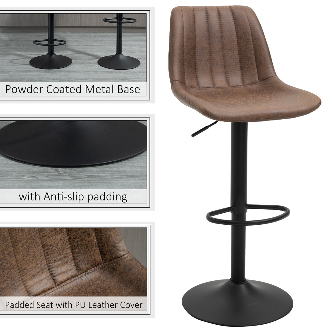 Set of 2 Bar Stools Fabric Adjustable Height Counter Chairs Swivel Seat w/ Footrest - Brown