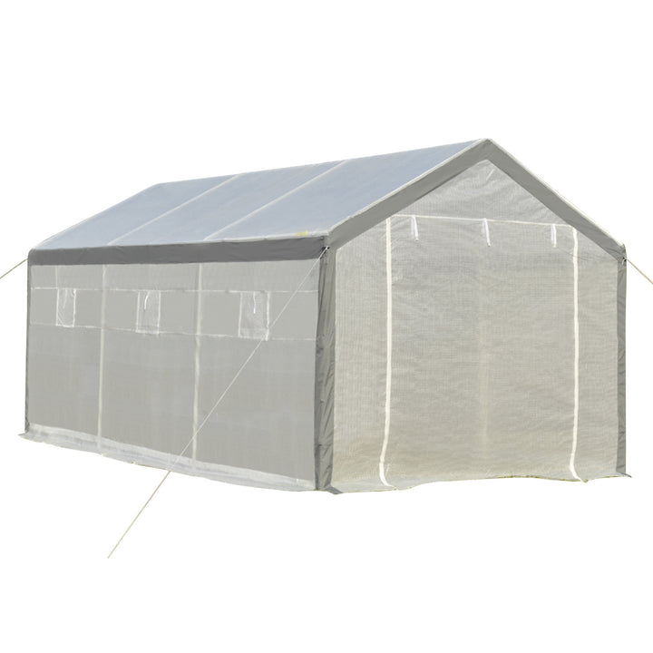 20' x 10' x 9' Walk-in Large Outdoor Garden Greenhouse with Roll Up Doors & Windows - White