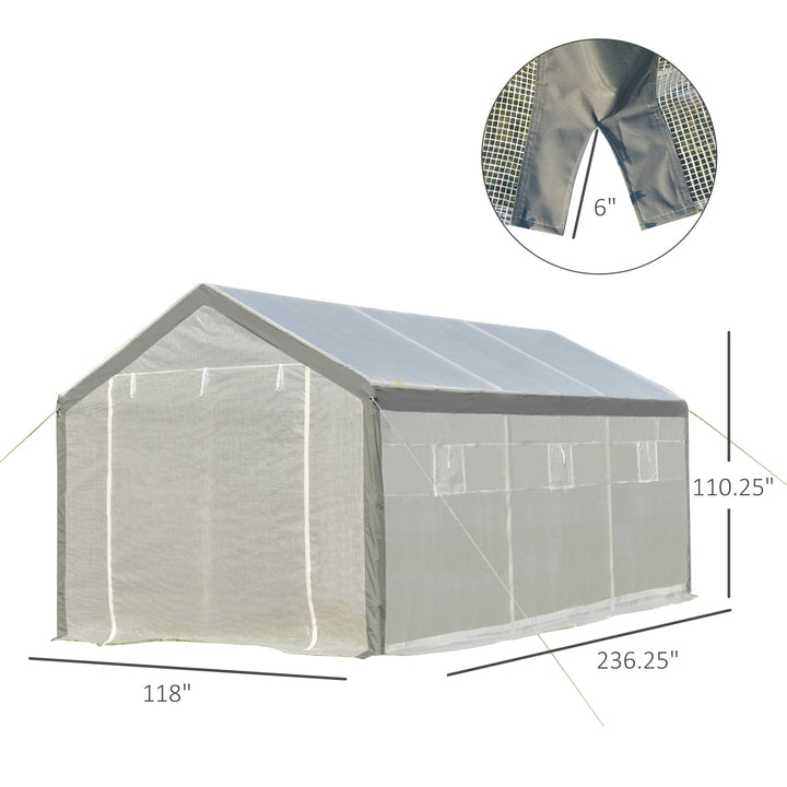 20' x 10' x 9' Walk-in Large Outdoor Garden Greenhouse with Roll Up Doors & Windows - White