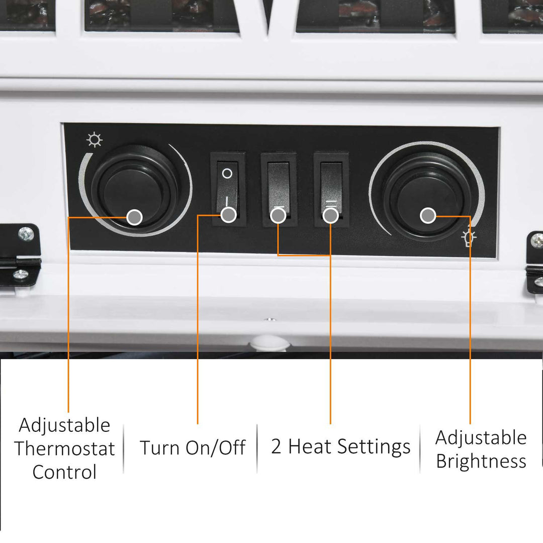750/1500W Adjustable Electric Woodstove Fireplace Heater w/ Flame Effect & Front Door - White