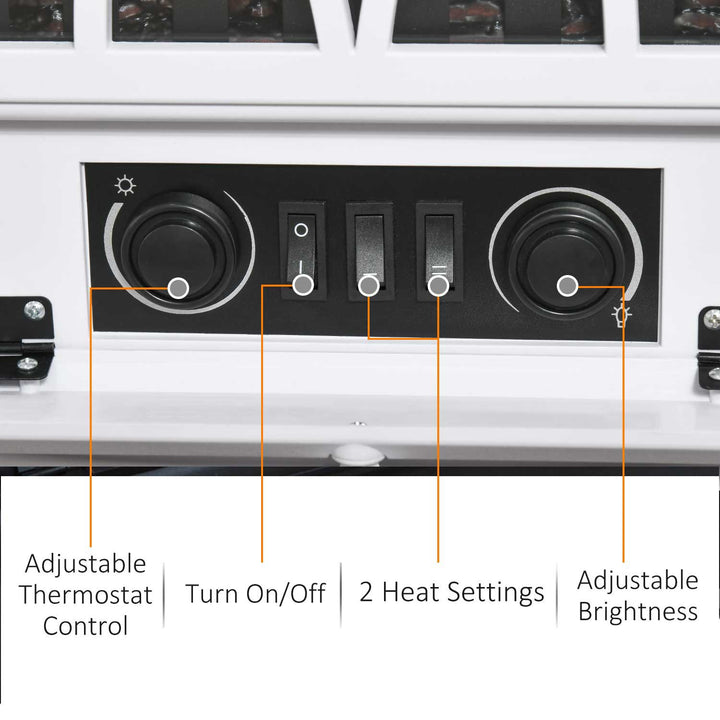 750/1500W Adjustable Electric Woodstove Fireplace Heater w/ Flame Effect & Front Door - White