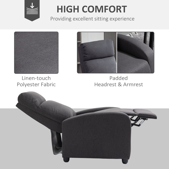 Fabric Recliner Manual Home Theatre Seating Linen-Touch Sofa Armchair Living Room - Dark Grey