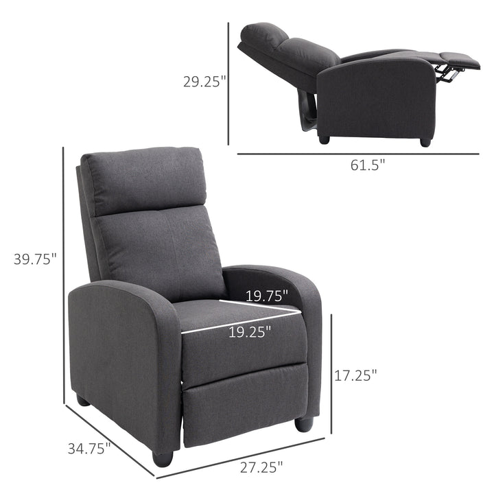 Fabric Recliner Manual Home Theatre Seating Linen-Touch Sofa Armchair Living Room - Dark Grey