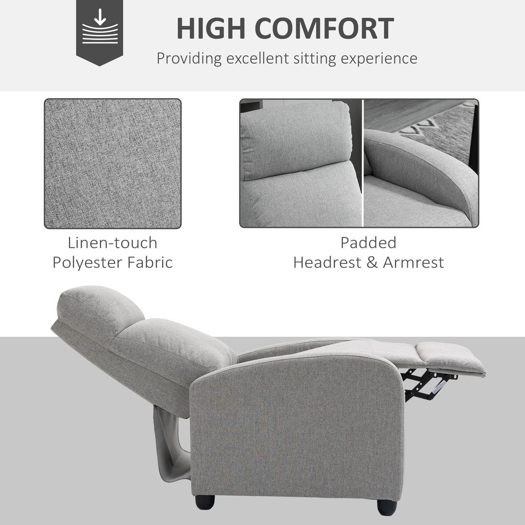 Fabric Recliner Manual Home Theatre Seating Linen-Touch Sofa Armchair Living Room - Light Grey