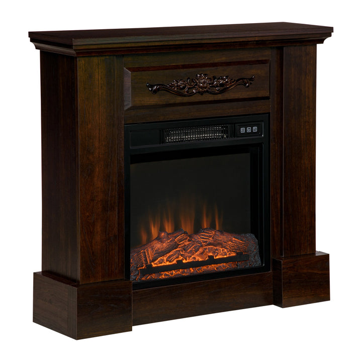 1400W Freestanding Electric Fireplace & Mantel Heater w/ Flame Effect & Remote Control - Brown