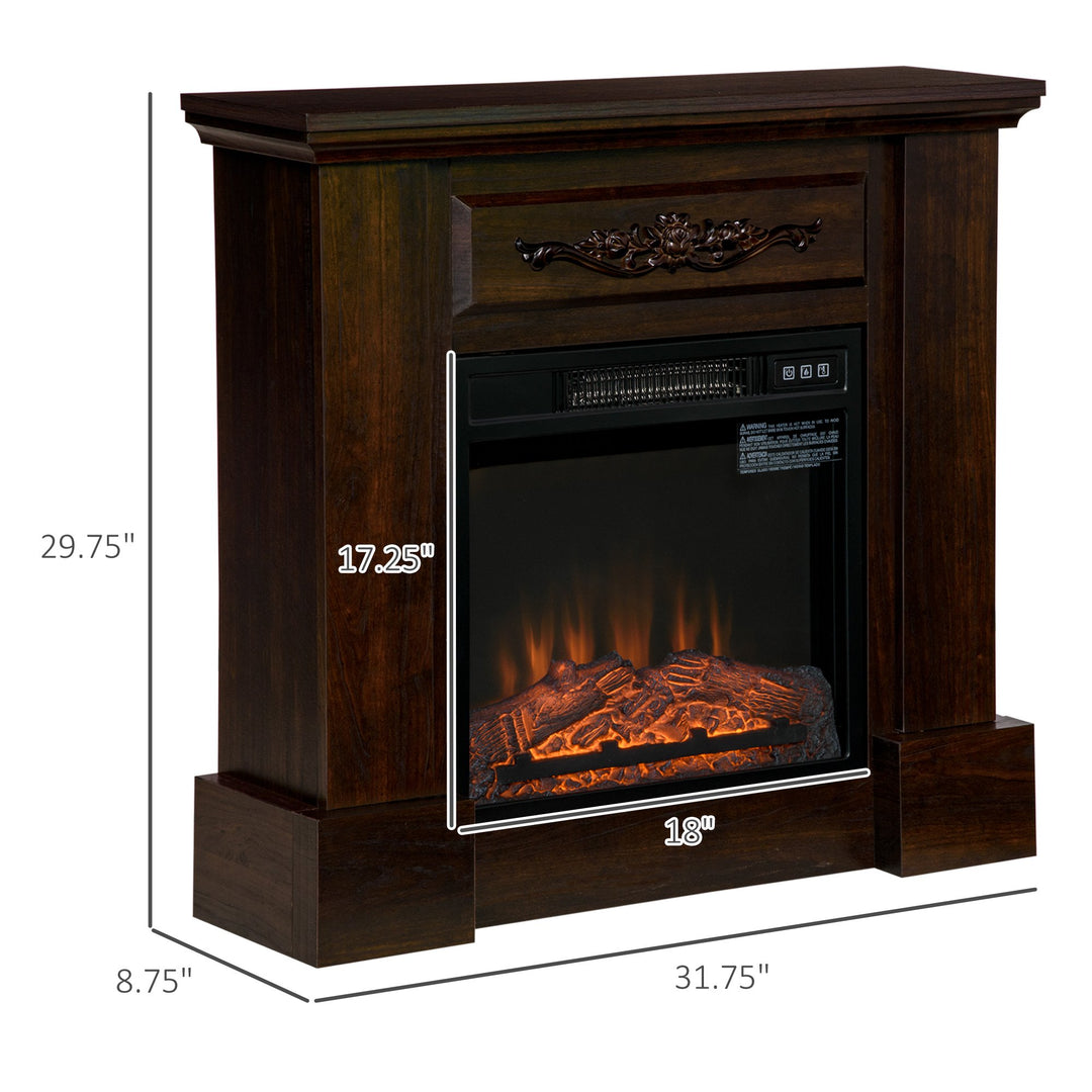 1400W Freestanding Electric Fireplace & Mantel Heater w/ Flame Effect & Remote Control - Brown