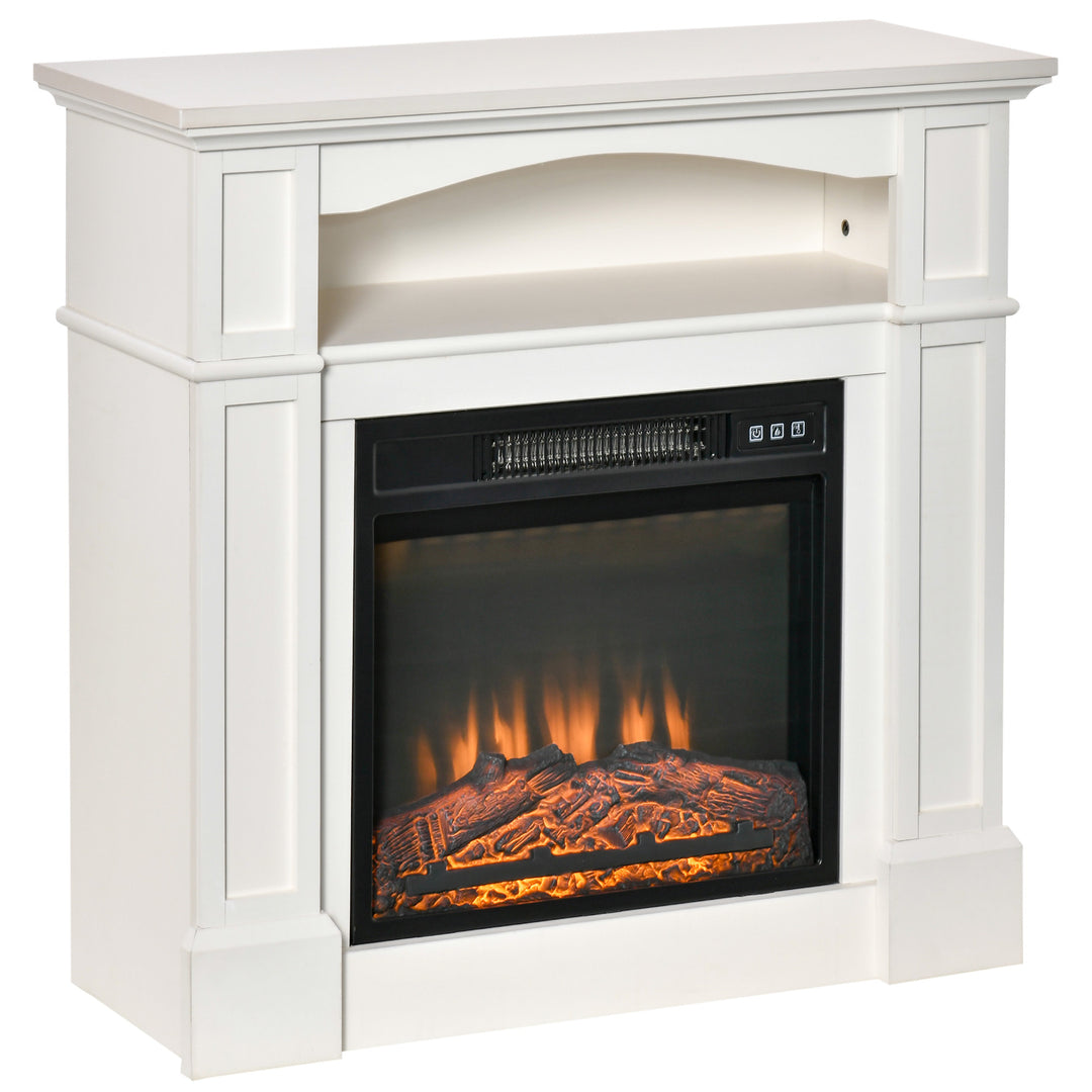 1400W Classic Electric Adjustable Fireplace Heater w/ Wooden Mantel, Remote, Flame Log - White