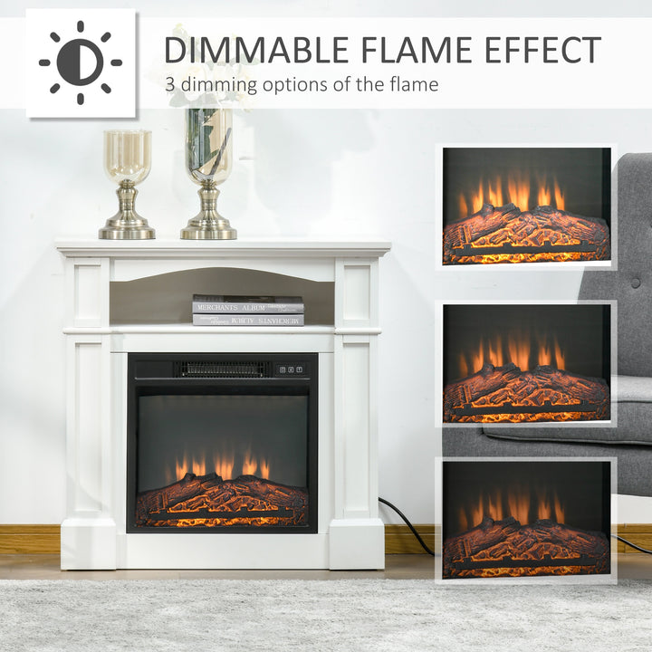 1400W Classic Electric Adjustable Fireplace Heater w/ Wooden Mantel, Remote, Flame Log - White