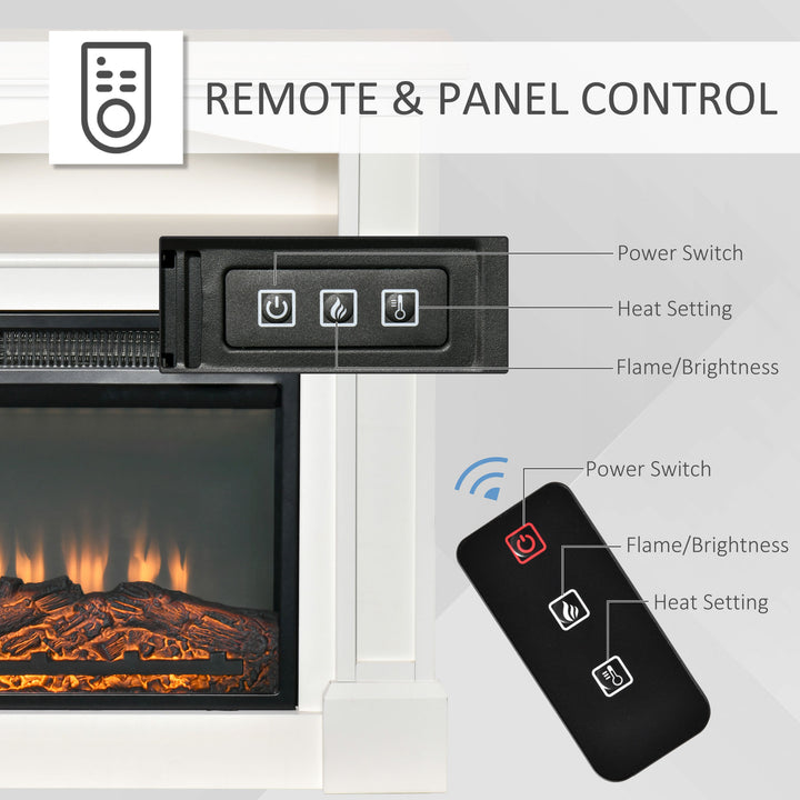 1400W Classic Electric Adjustable Fireplace Heater w/ Wooden Mantel, Remote, Flame Log - White