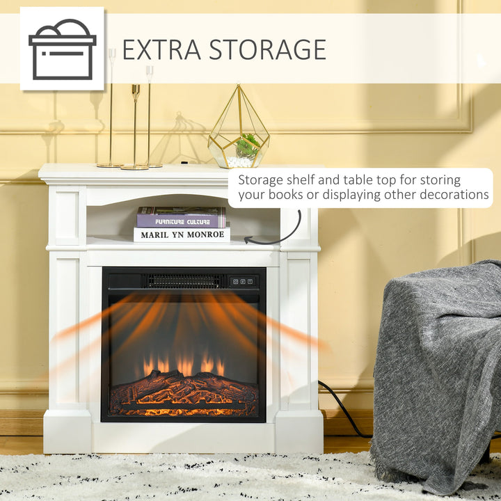 1400W Classic Electric Adjustable Fireplace Heater w/ Wooden Mantel, Remote, Flame Log - White