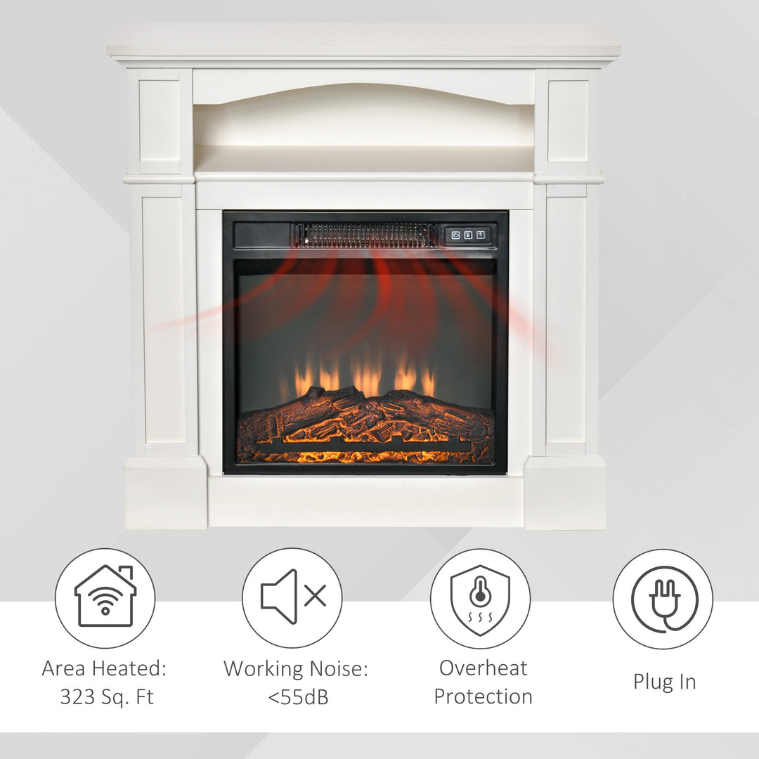 1400W Classic Electric Adjustable Fireplace Heater w/ Wooden Mantel, Remote, Flame Log - White