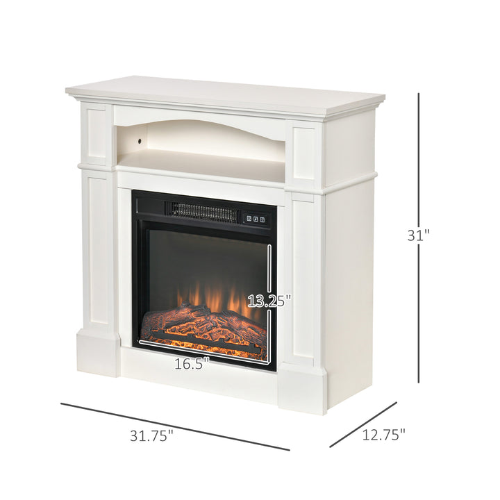 1400W Classic Electric Adjustable Fireplace Heater w/ Wooden Mantel, Remote, Flame Log - White