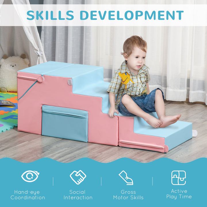 2-Piece Kids Climb and Crawl Foam Playset for Toddler Child Climbing Crawling - Pink & Blue