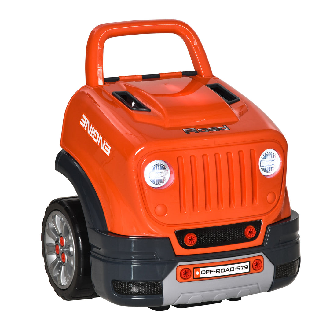 Kids Truck Engine Play Set Workshop Educational Car Service Station for Child w/ Horn - Orange