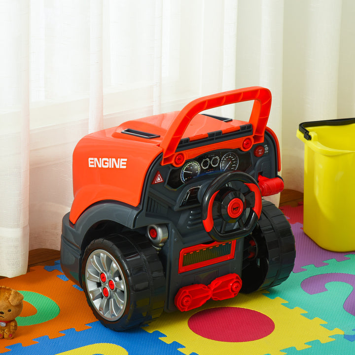 Kids Truck Engine Play Set Workshop Educational Car Service Station for Child w/ Horn - Orange