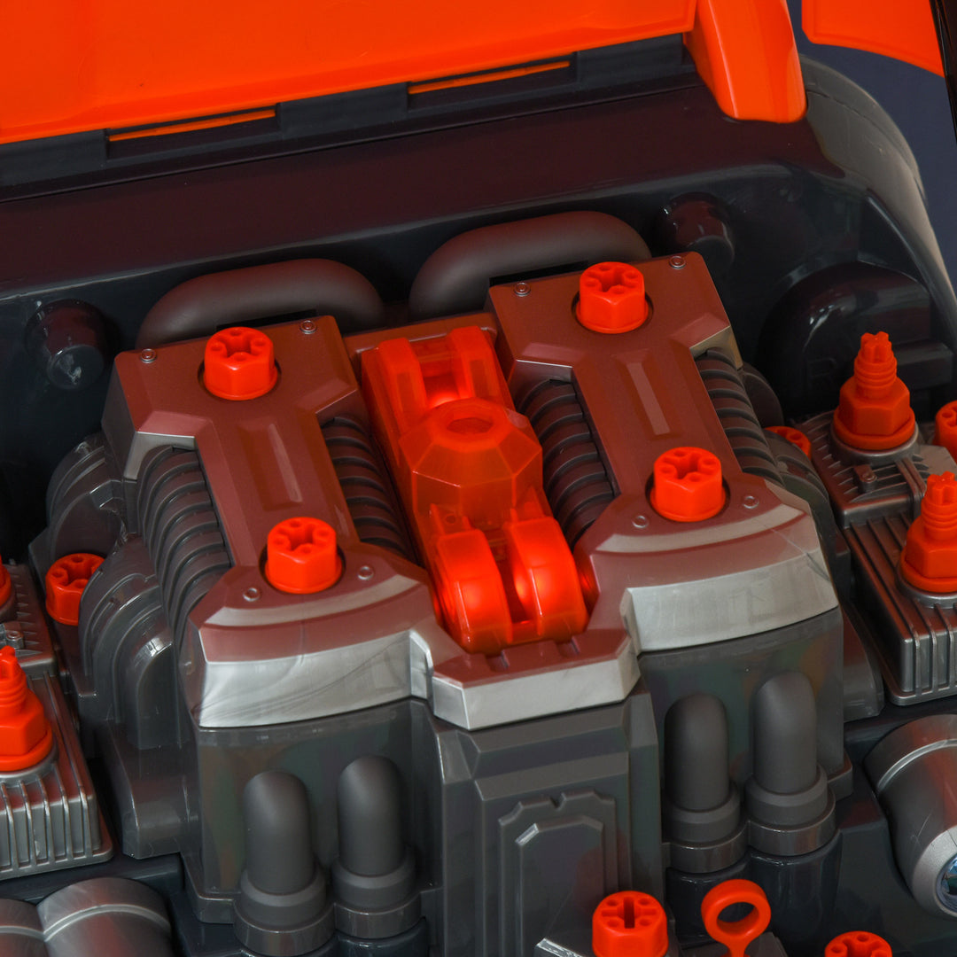 Kids Truck Engine Play Set Workshop Educational Car Service Station for Child w/ Horn - Orange