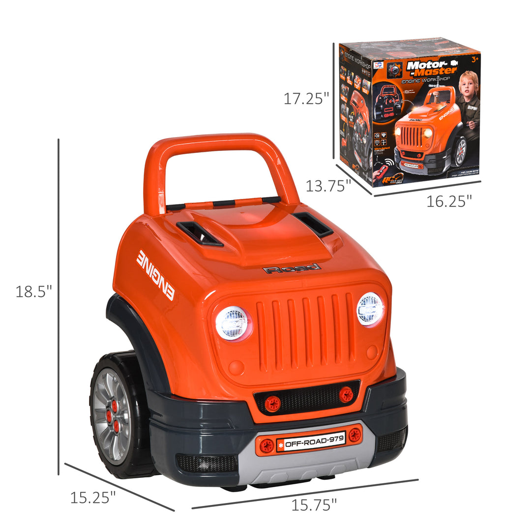 Kids Truck Engine Play Set Workshop Educational Car Service Station for Child w/ Horn - Orange