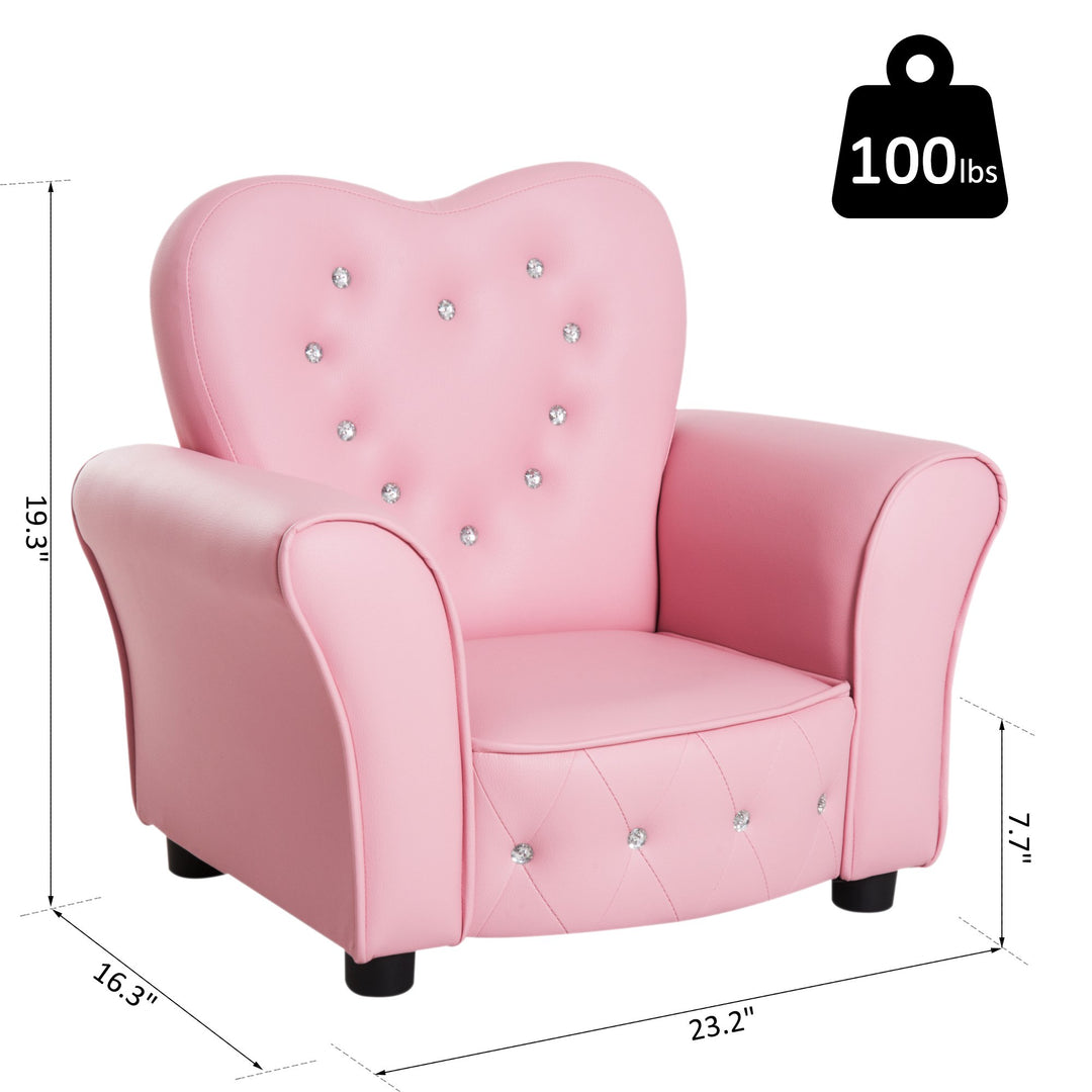 Kids Princess Tufted Faux Leather Mini Sofa Armchair w Jeweled Buttons for Child Toddler - Pink