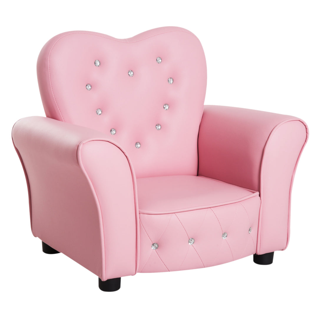 Kids Princess Tufted Faux Leather Mini Sofa Armchair w Jeweled Buttons for Child Toddler - Pink