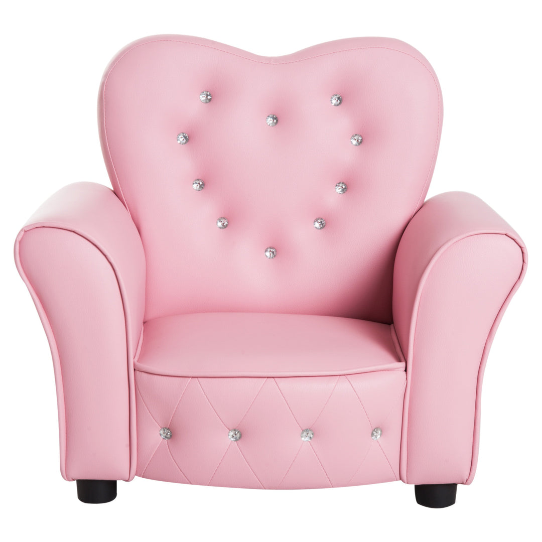 Kids Princess Tufted Faux Leather Mini Sofa Armchair w Jeweled Buttons for Child Toddler - Pink