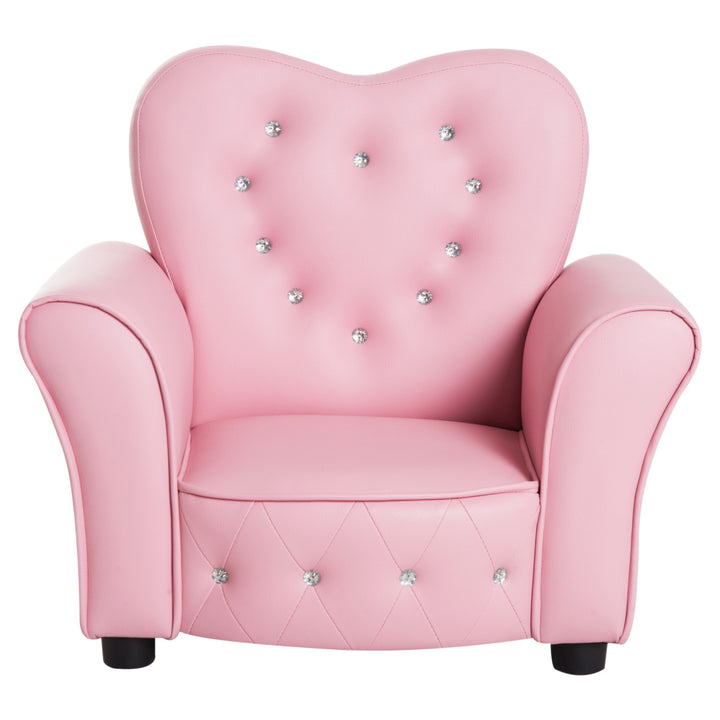 Kids Princess Tufted Faux Leather Mini Sofa Armchair w Jeweled Buttons for Child Toddler - Pink