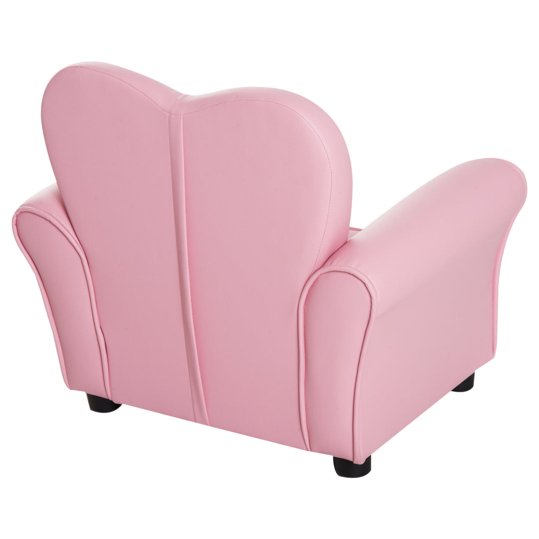 Kids Princess Tufted Faux Leather Mini Sofa Armchair w Jeweled Buttons for Child Toddler - Pink