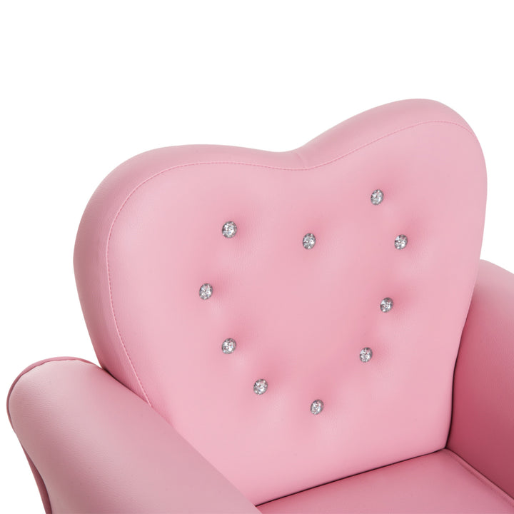 Kids Princess Tufted Faux Leather Mini Sofa Armchair w Jeweled Buttons for Child Toddler - Pink
