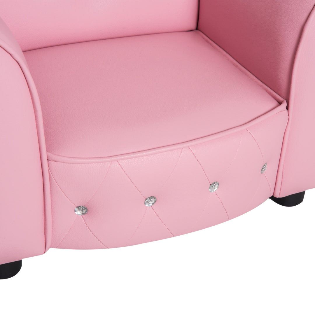 Kids Princess Tufted Faux Leather Mini Sofa Armchair w Jeweled Buttons for Child Toddler - Pink