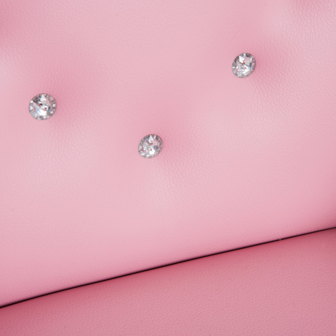Kids Princess Tufted Faux Leather Mini Sofa Armchair w Jeweled Buttons for Child Toddler - Pink