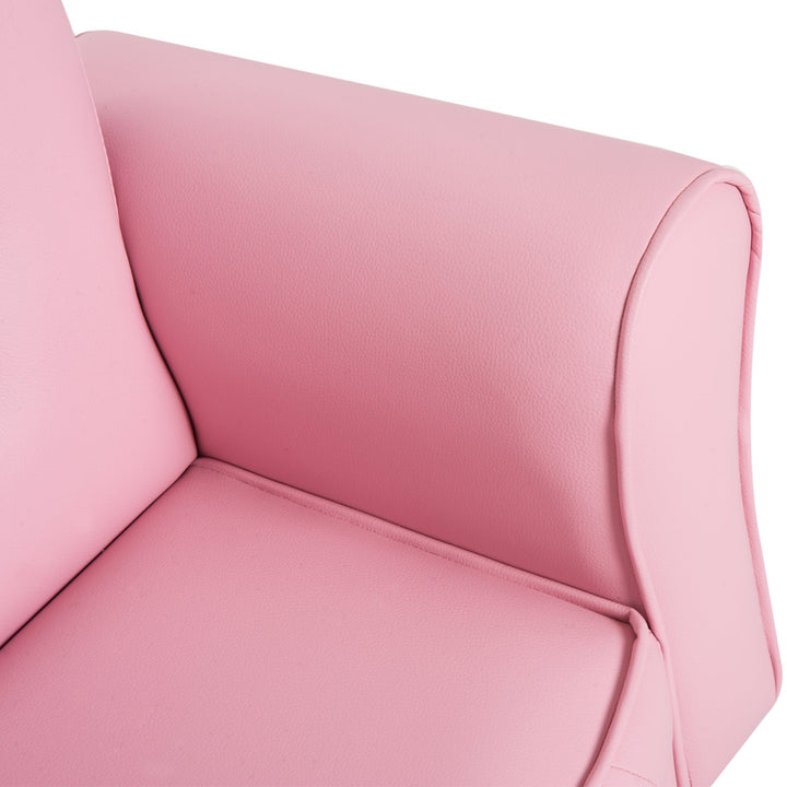 Kids Princess Tufted Faux Leather Mini Sofa Armchair w Jeweled Buttons for Child Toddler - Pink