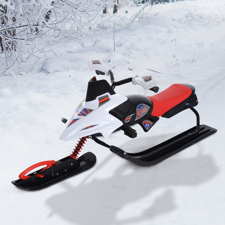 Kids Outdoor Winter Wooden Snow Mobile Toy Scooter Sled Toboggan - Red White and Black