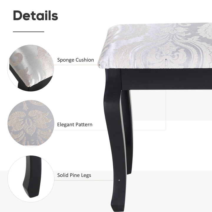 Modern Sleek Vanity Makeup Bedroom Dressing Room Table Set w/ Matching Stool - Black