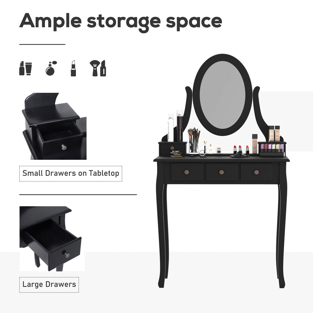 Modern Sleek Vanity Makeup Bedroom Dressing Room Table Set w/ Matching Stool - Black