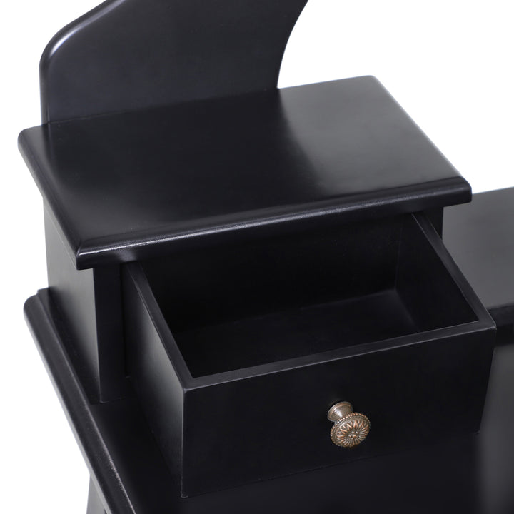 Modern Sleek Vanity Makeup Bedroom Dressing Room Table Set w/ Matching Stool - Black
