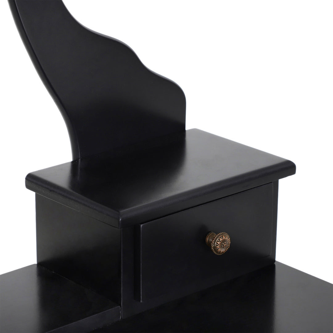 Modern Sleek Vanity Makeup Bedroom Dressing Room Table Set w/ Matching Stool - Black