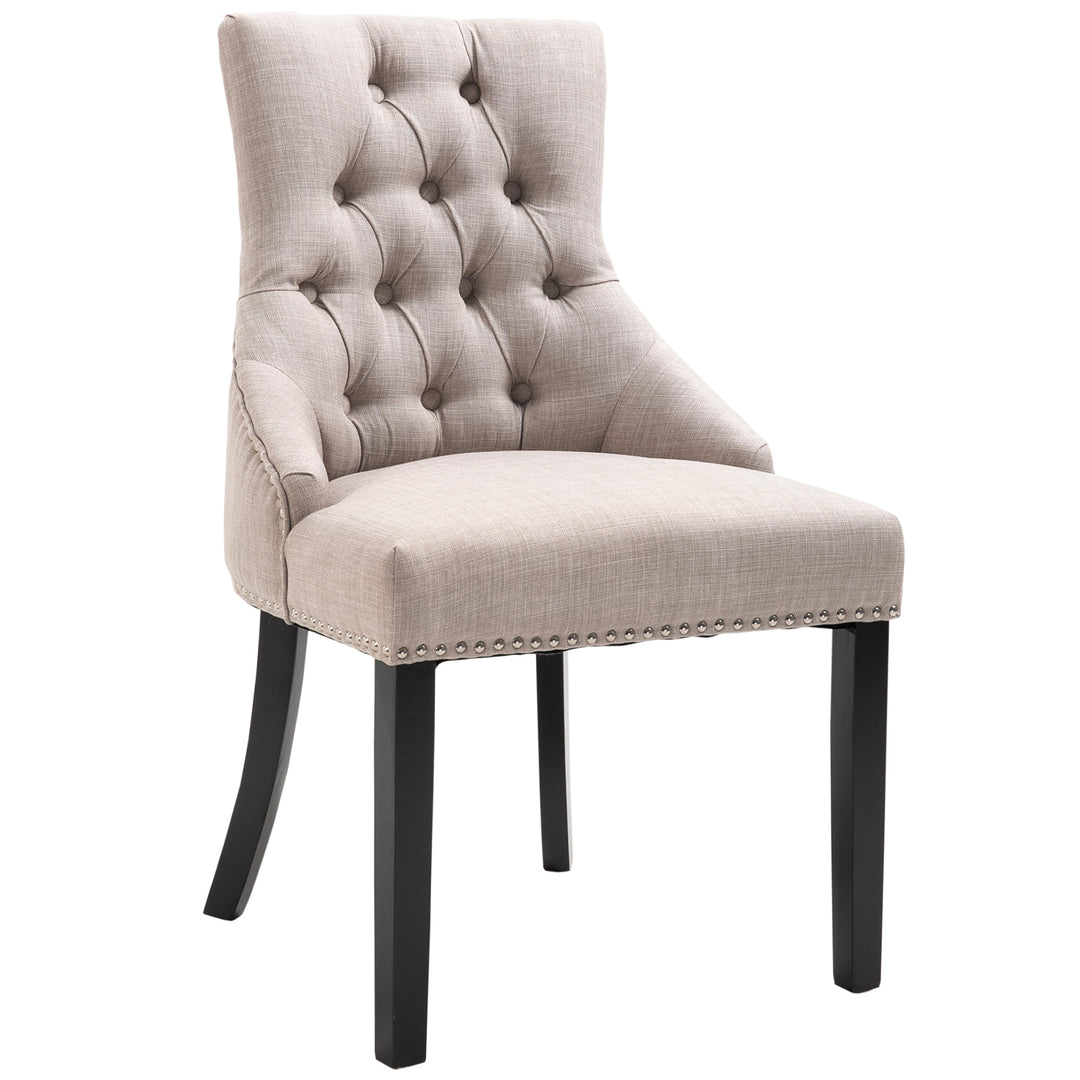 Tufted Upholstered Linen Fabric Dining Accent Chair w/ Nailhead Trim & Rubberwood Legs - Grey