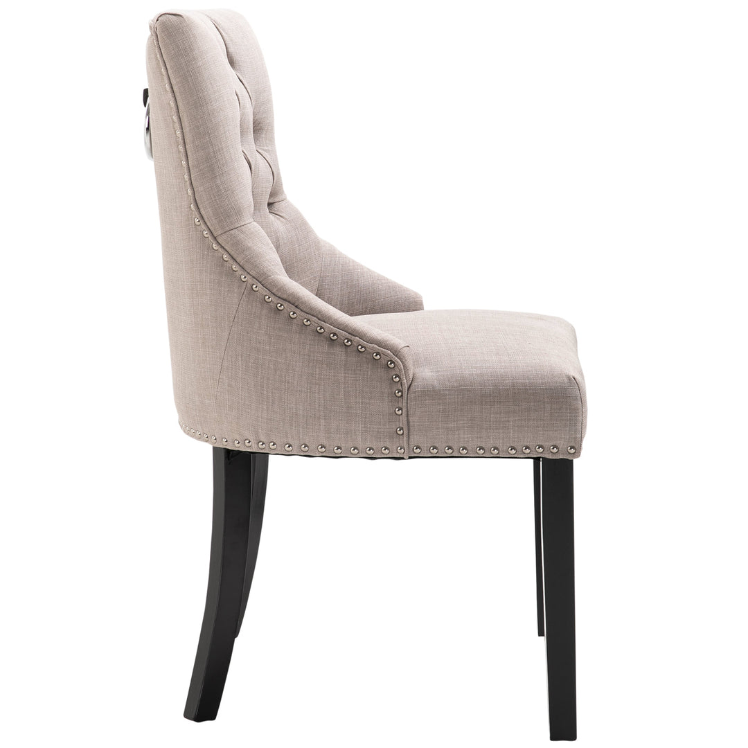 Tufted Upholstered Linen Fabric Dining Accent Chair w/ Nailhead Trim & Rubberwood Legs - Grey