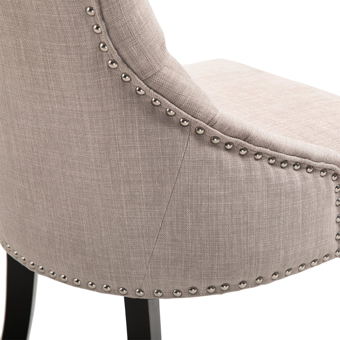 Tufted Upholstered Linen Fabric Dining Accent Chair w/ Nailhead Trim & Rubberwood Legs - Grey