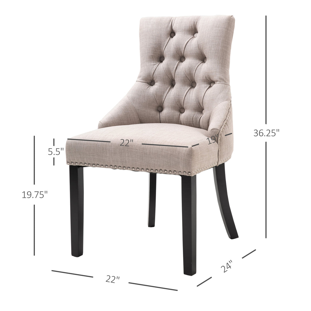 Tufted Upholstered Linen Fabric Dining Accent Chair w/ Nailhead Trim & Rubberwood Legs - Grey