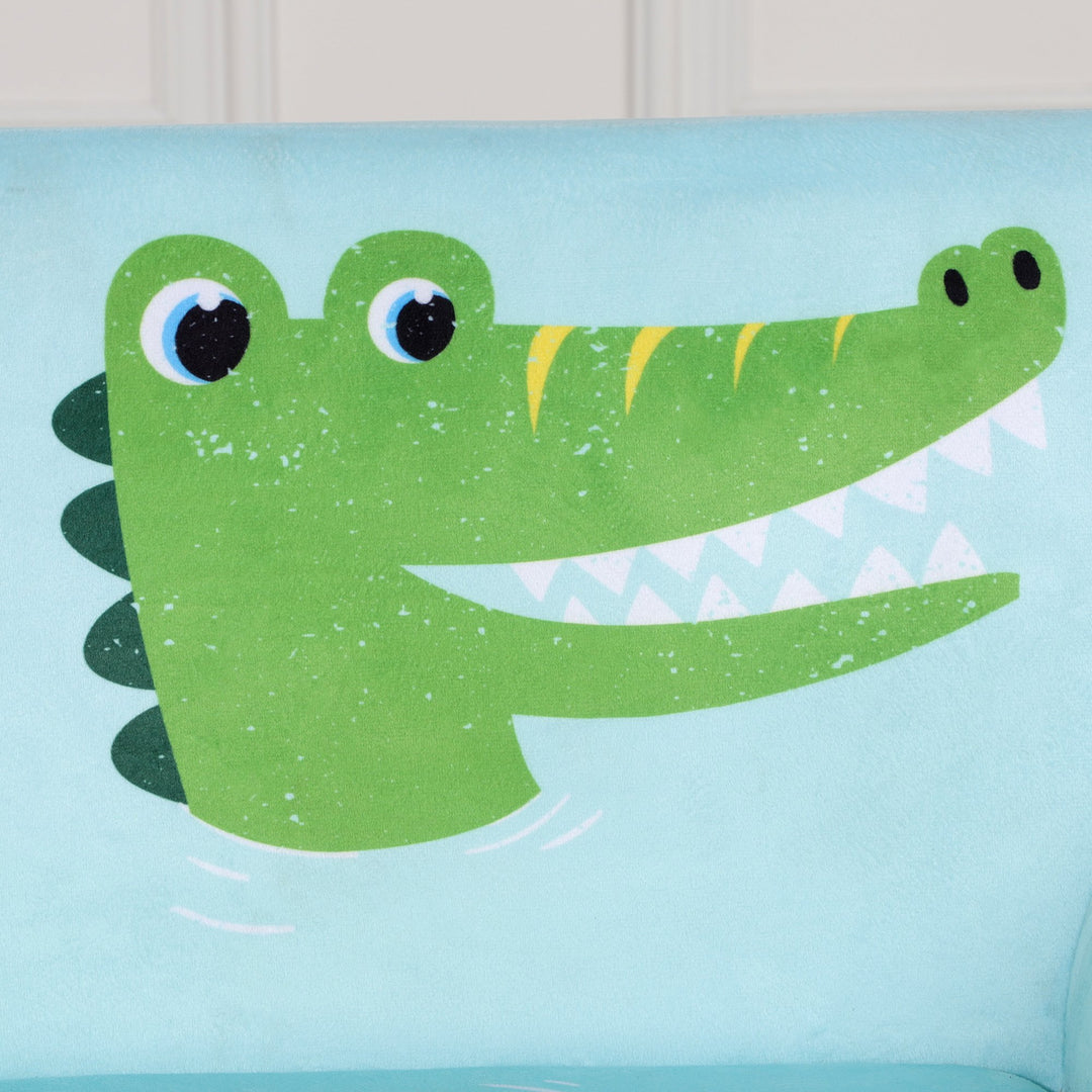 Cute Soft Velvet Padded Sofa Chair Couch w Armrests for Kids Toddlers - Light Blue, Alligator