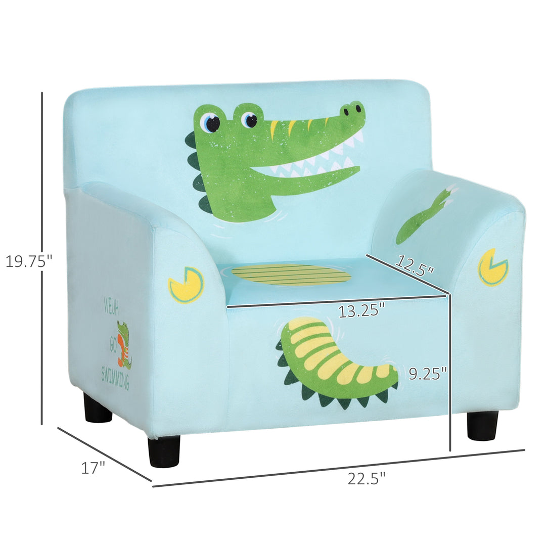 Cute Soft Velvet Padded Sofa Chair Couch w Armrests for Kids Toddlers - Light Blue, Alligator
