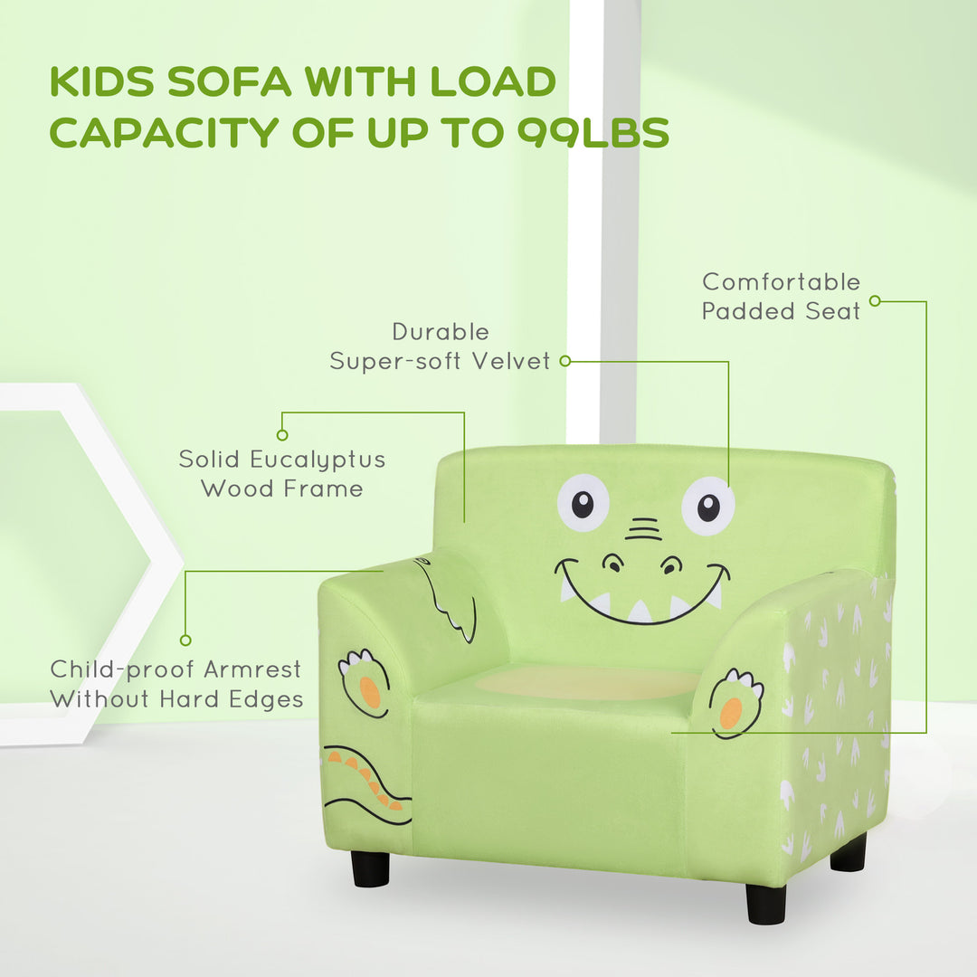 Cute Soft Velvet Padded Sofa Chair Couch w Armrests for Kids Toddlers - Light Green, Alligator
