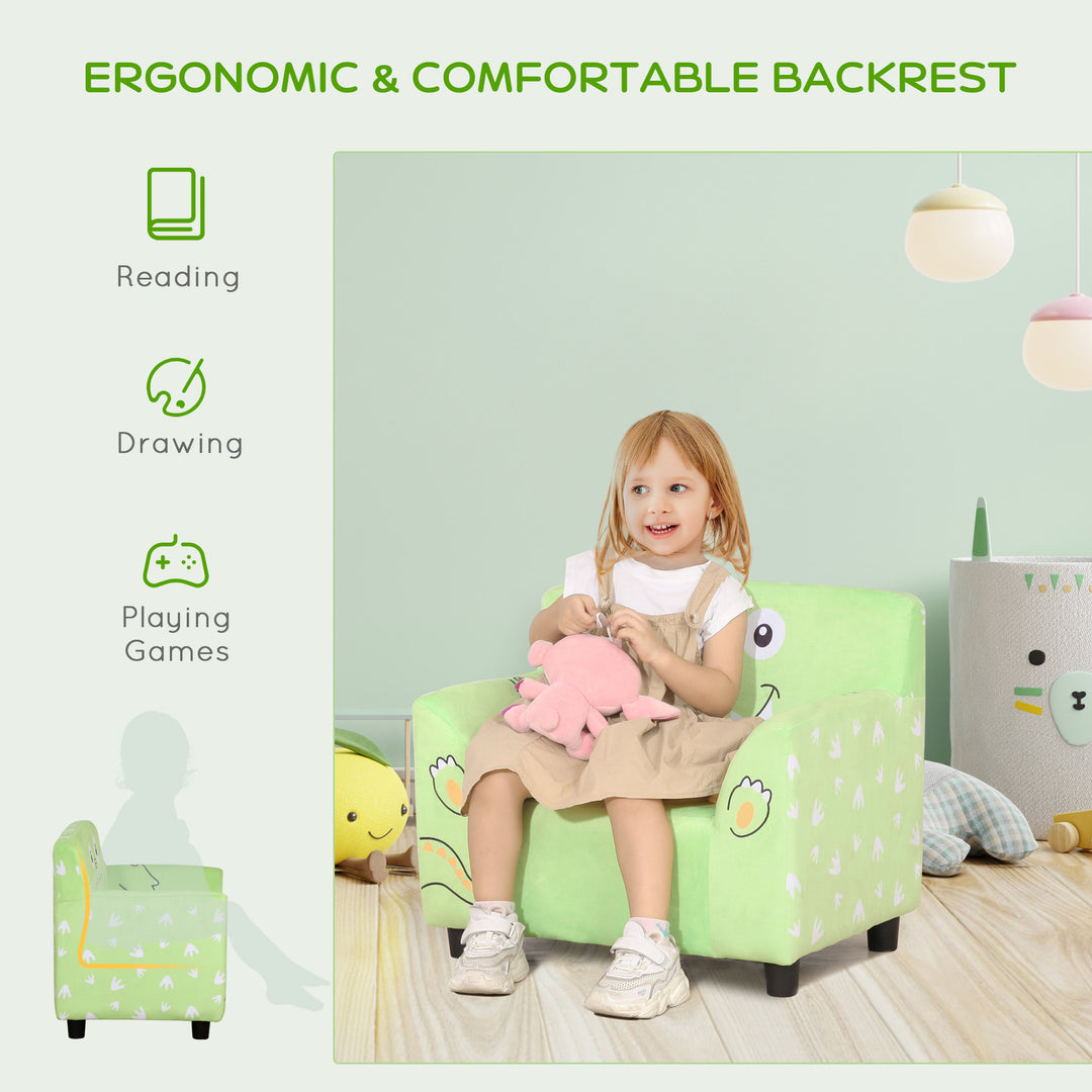 Cute Soft Velvet Padded Sofa Chair Couch w Armrests for Kids Toddlers - Light Green, Alligator